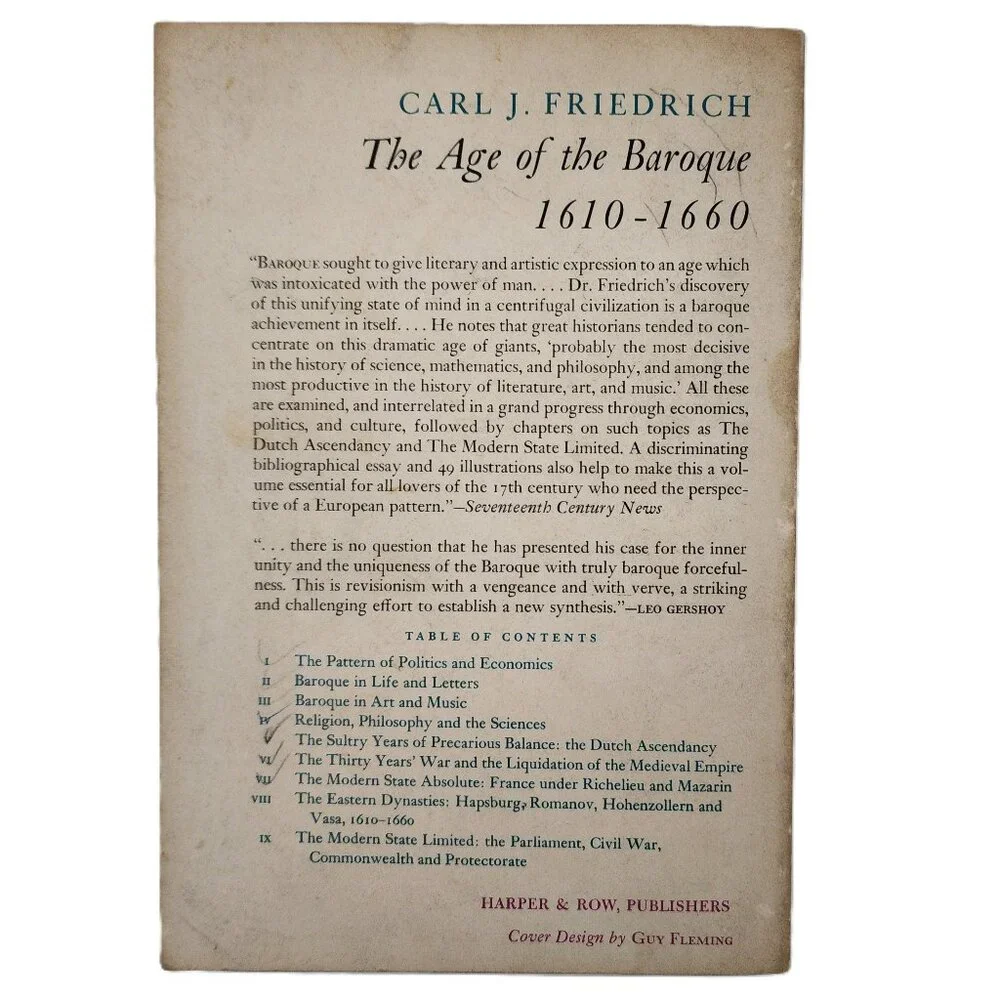 The Age of the Baroque 1610-1660 The Rise of Modern Europe 1952 by CJ Friedrich